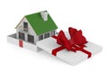 House into gift box on white background. Isolated 3D illustration Royalty Free Stock Photo