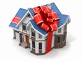 House gift. Mansion with ribbon and bow Royalty Free Stock Photo