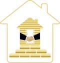 House with gold bricks and handshake