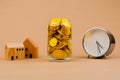 gold and time real estate Financial loans, wealth, wealth, saving gold, investing in gold, gold market, gold stocks, finance Royalty Free Stock Photo