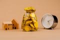 gold and time real estate Financial loans, wealth, wealth, saving gold, investing in gold, gold market, gold stocks, finance Royalty Free Stock Photo