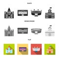 House of government, stadium, cafe, church.Building set collection icons in black, flat, monochrome style vector symbol Royalty Free Stock Photo