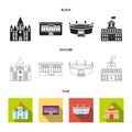 House of government, stadium, cafe, church.Building set collection icons in black,flat,outline style vector symbol stock Royalty Free Stock Photo