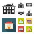 House of government, stadium, cafe, church. Building set collection icons in black, flat style vector symbol stock Royalty Free Stock Photo