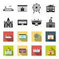 House of government, stadium, cafe, church.Building set collection icons in black,flet style vector symbol stock Royalty Free Stock Photo