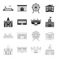 House of government, stadium, cafe, church.Building set collection icons in black,outline style vector symbol stock Royalty Free Stock Photo