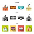 House of government, stadium, cafe, church.Building set collection icons in cartoon,black,flat style vector symbol stock Royalty Free Stock Photo