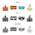 House of government, stadium, cafe, church.Building set collection icons in cartoon,black,monochrome style vector symbol Royalty Free Stock Photo