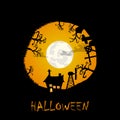 House graveyard and trees halloween background in circl Royalty Free Stock Photo