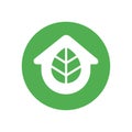 House with green leaf logo design, eco home logo icon vector Royalty Free Stock Photo