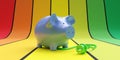 House green plug and piggy bank on energy efficiency chart background Royalty Free Stock Photo