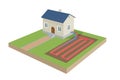 House with Ground source heat pump - 3d render