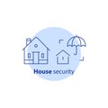 House guard system, home security, burglary protection, property break in insurance, umbrella stroke icon Royalty Free Stock Photo