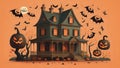house halloween pumpkin horror illustration and bats halloween Royalty Free Stock Photo