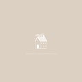 House hand-drawn icon. Vector illustration of a building in a simple cartoon Scandinavian style. White sketch drawing on a pastel Royalty Free Stock Photo