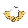 House in hands color icon