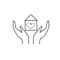 House, hands, heart and lettering stay home hand drawn in doodle scandinavian minimalism style slogan, safety, quarantine,