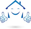 House with hands and smile, real estate and real estate agent logo