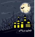 House and Happy Halloween message design background