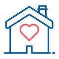 House with a heart shape inside. Love home icon. Vector thin line illustration concept for wedding services, love, volunteering