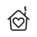 House with heart shape within, love home symbol line style vector illustration