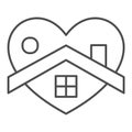 House with heart shape thin line icon. Stay home symbol, outline style pictogram on white background. Home Quarantine Royalty Free Stock Photo