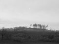 House on Hilltop with Half Moon Royalty Free Stock Photo