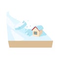 House hit by avalanche icon, cartoon style