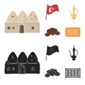 House hive, national flag, coffee pot copper, grains coffee.Turkey set collection icons in cartoon,black style vector Royalty Free Stock Photo