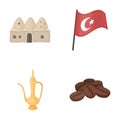 House hive, national flag, coffee pot copper, grains coffee.Turkey set collection icons in cartoon style vector symbol Royalty Free Stock Photo