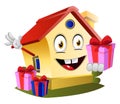 House is holding present, illustration, vector Royalty Free Stock Photo