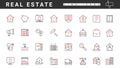 House and home apartment rent, mortgage and sale thin red and black line icons set