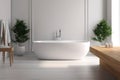 house home bathtub architecture wood luxury white modern bathroom sink interior. Generative AI. Royalty Free Stock Photo