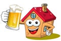 House or home cartoon funny mascot drinking mug beer isolated