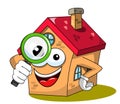 House or home cartoon funny mascot looking glass or magnifying isolated Royalty Free Stock Photo