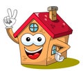 House or home cartoon funny mascot win or victory gesture isolated