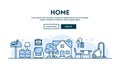 House, home, interior, concept header, flat design thin line sty