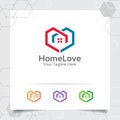 House home logo design concept of love heart vector icon. Real estate and property logo for construction, contractor, architect, Royalty Free Stock Photo