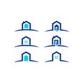 House, home, real estate, logo, blue architecture symbol rise building icon vector design Royalty Free Stock Photo