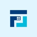 House home logo, real estate logotype, architecture symbol blue rise building icon symbol with Letter TF Royalty Free Stock Photo