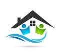 House home people logo water wave Hotel tourism holiday summer beach coconut palm tree vector logo design Royalty Free Stock Photo