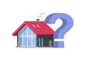 House home quiz question mark icon vector or help in doubt problem of real estate building choosing decision 3d graphic