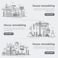 House and home remodel repair service process banner set