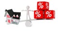 House home sales white character balance between home and prices, red cubes - 3d rendering Royalty Free Stock Photo