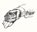 House human hands background drawn vector sketch.