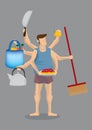 House Husband Multitasking Vector Cartoon Illustration