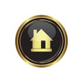 House Icon on the black with gold round button Royalty Free Stock Photo