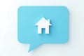 House icon in a blue speech bubble isolated on white background concept Royalty Free Stock Photo
