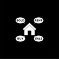 House icon or logo, Buy house, Rent house, Sold House, Sale house on dark background Royalty Free Stock Photo