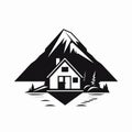 Mountain House Logo Clean Vector Illustration In Black And White Art Style Royalty Free Stock Photo